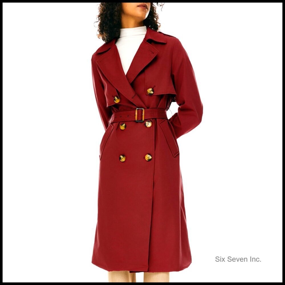 Double Breasted Trench Coat Lapel Jacket Belted Classic Elegant Chic Style